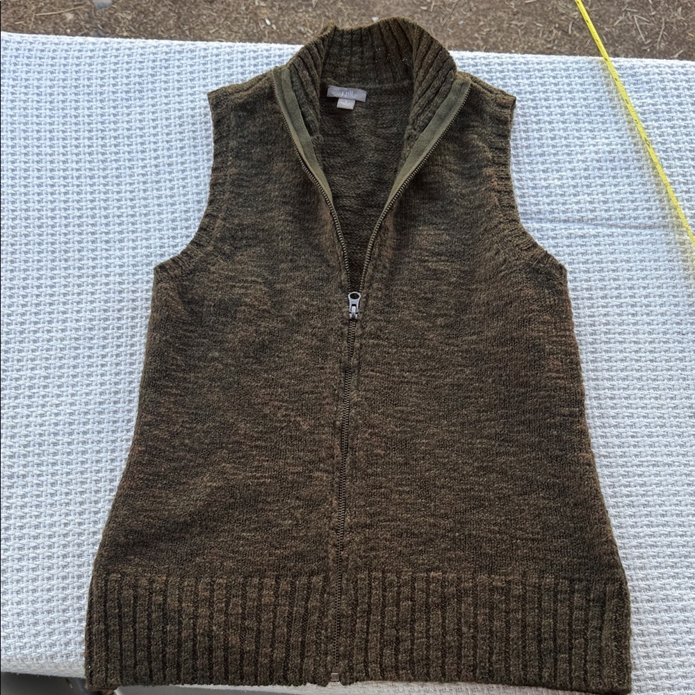 J JILL Women’s SMALLBrown Sleeveless Zip-Up Vest 42wool 13 Alpaca green olive